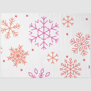Orange and Pink Snowflakes White Christmas Tissue Paper