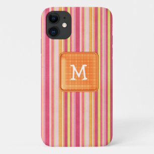 Orange and Pink Striped Monogram Case-Mate iPhone Case