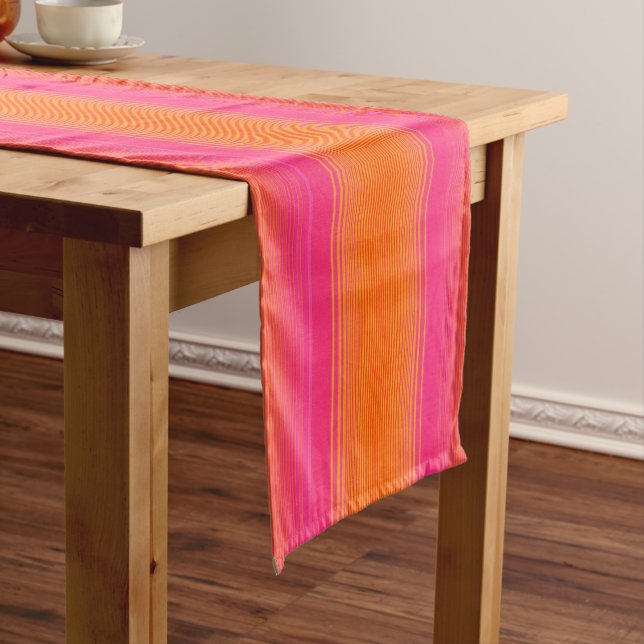 Orange and Pink Striped Pattern Short Table Runner (In Situ)