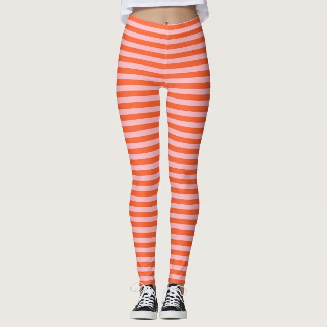 Orange and Pink Stripes Leggings (Front)