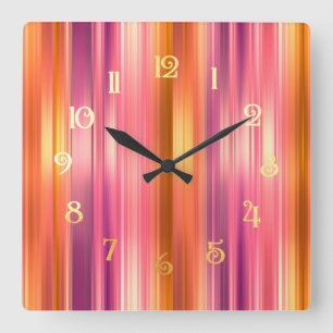 Orange and Pink Stripes Square Wall Clock
