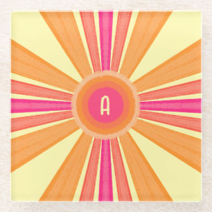 Orange and Pink Sunshine Glass Coaster