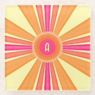 Orange and Pink Sunshine Glass Coaster