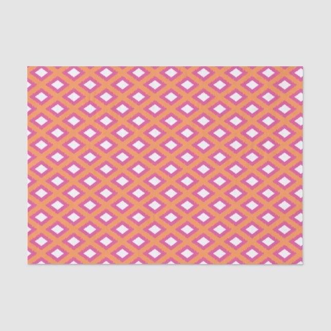 Orange and Pink Tribal Diamond Ikat Pattern Tissue Paper (Front)