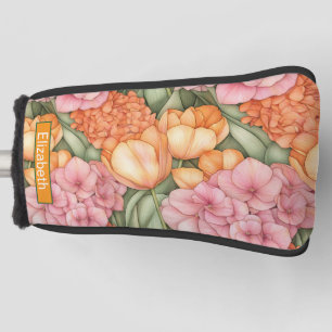 Orange and Pink Tulip Flowers Personalised Golf Head Cover