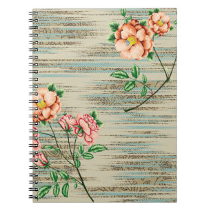 Orange and pink vintage flowers with green leaves notebook