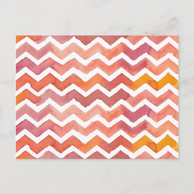 Orange and Pink Watercolor Chevron Background Postcard (Front)