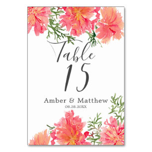 Orange and Pink Watercolor Dahlia Wedding Table Number