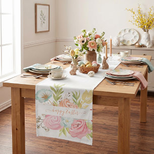 Orange and pink watercolor floral personalised   short table runner