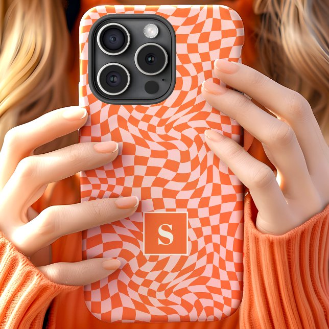 Orange And Pink Wavy Chequered Monogrammed Case-Mate iPhone Case (Creator Uploaded)
