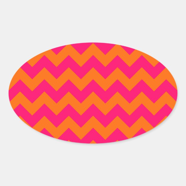 Orange and Pink Zigzag Oval Sticker (Front)