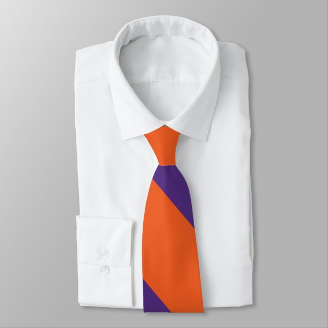 Orange and Plum Broad University Stripe Tie (Tied)