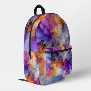 Orange and Purple Alcohol Ink Abstract Printed Backpack