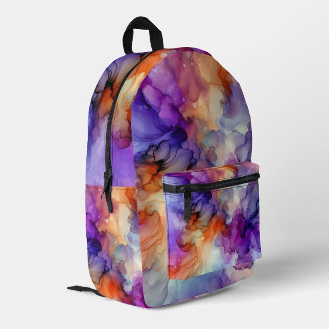 Orange and Purple Alcohol Ink Abstract Printed Backpack (Back Corner Left)