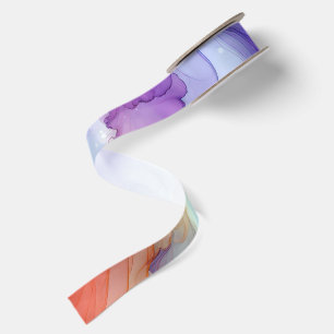Orange and Purple Alcohol Ink Abstract Satin Ribbon