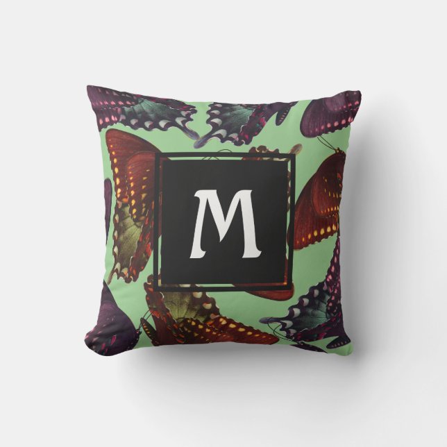 Orange and Purple Butterflies Monogram Cushion (Front)