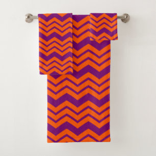 Orange and Purple Chevron Pattern Design Bath Towel Set