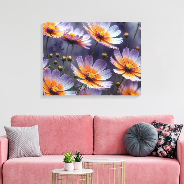 Orange and Purple Cosmos Abstract Canvas Print (Insitu(LivingRoom))