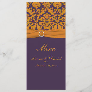 Orange and Purple Damask Menu Card