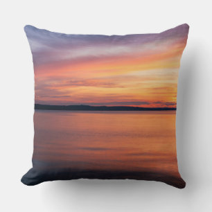 Orange And Purple Evening Sunset Over Lake Photo Cushion