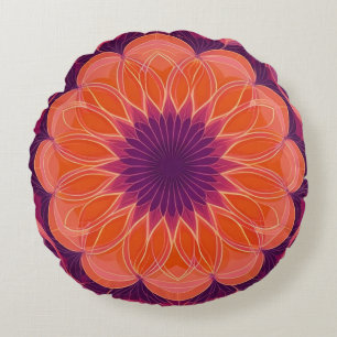 Orange and Purple floral Kaleidoscope Round Cushion