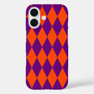 Orange and Purple Harlequin Checkered Design iPhone 16 Case