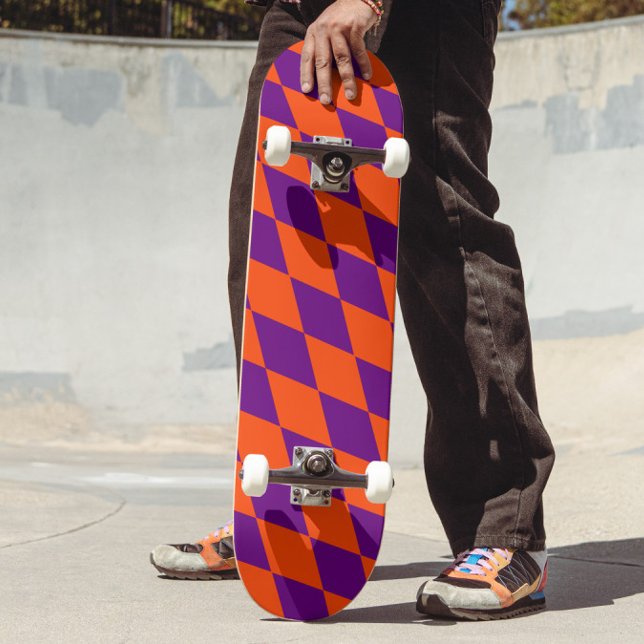 Orange and Purple Harlequin Checkered Design  Skateboard (Creator Uploaded)