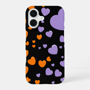 orange and purple hearts polka dots iPhone 16 case