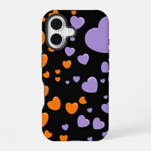 orange and purple hearts polka dots iPhone 16 case