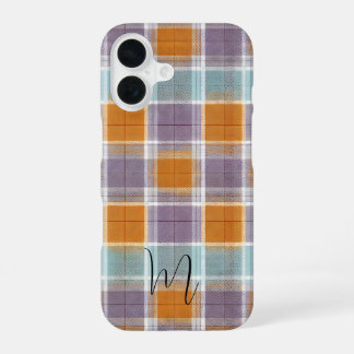 Orange and Purple Plaid Pattern Monogram iPhone 16 Case