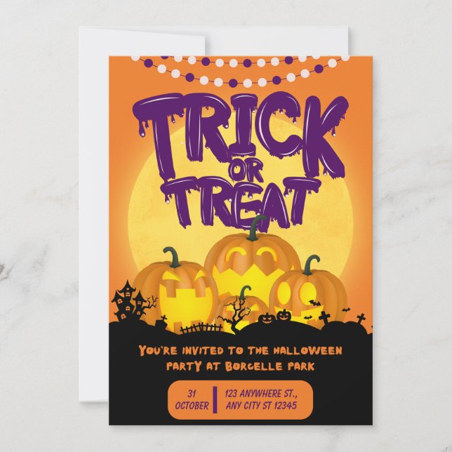 Orange and Purple Spooky Halloween Party  Invitation (Front)