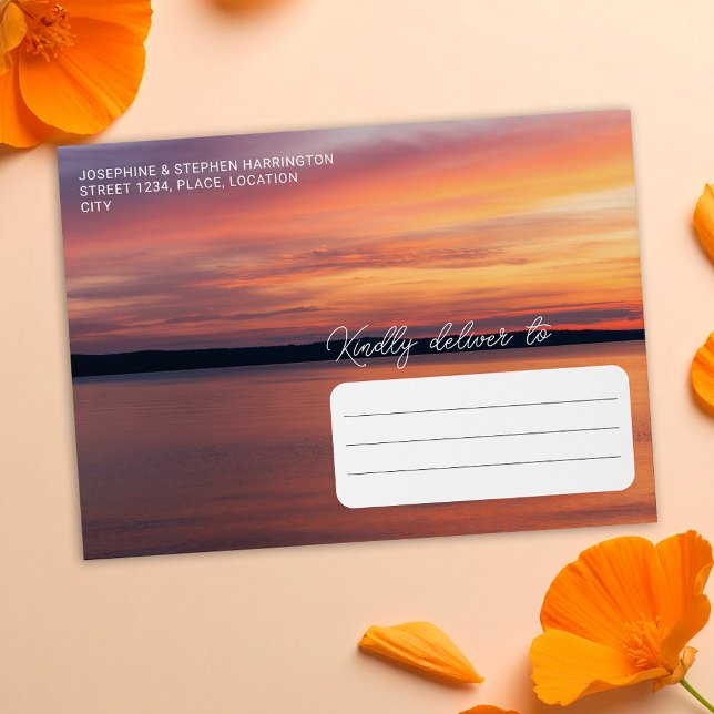 Orange And Purple Sunset Over Lake Custom Wedding Envelope (Creator Uploaded)
