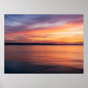 Orange And Purple Sunset Over Lake Landscape Photo Poster