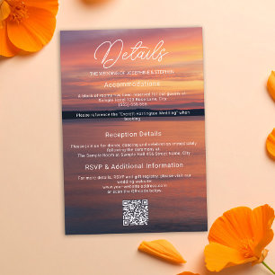 Orange And Purple Sunset Over Lake Photo Wedding Enclosure Card