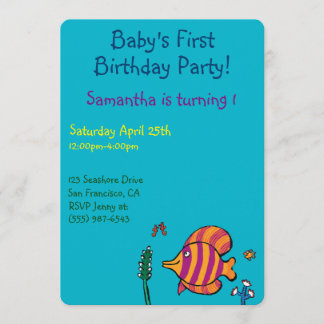 Orange and Purple Tropical Fish with Seahorses Invitation