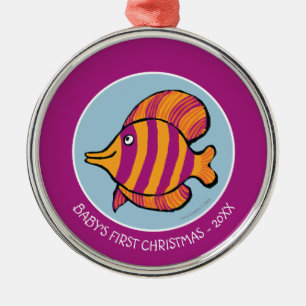 Orange and Purple Tropical Fish with Seahorses Metal Tree Decoration