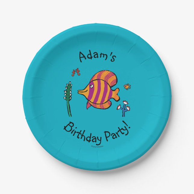 Orange and Purple Tropical Fish with Seahorses Paper Plate (Front)