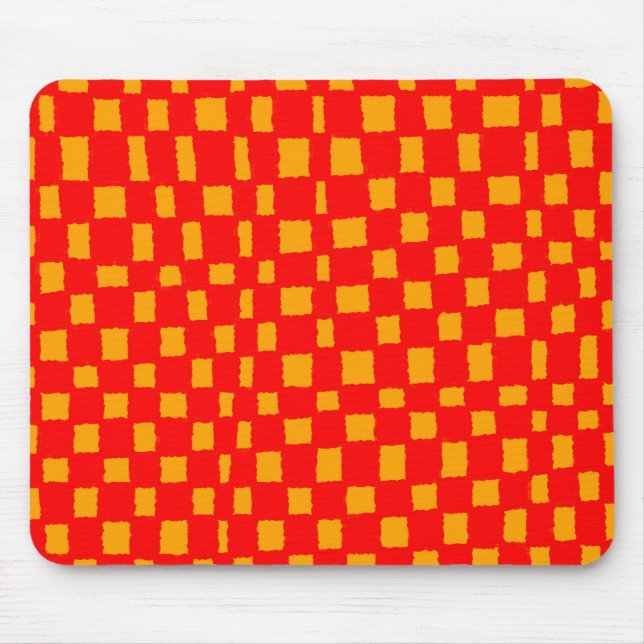 Orange and Red Chequered Chequerboard Pattern Bold Mouse Pad (Front)