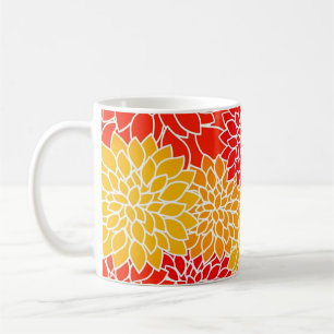 orange and red dahlias coffee mug