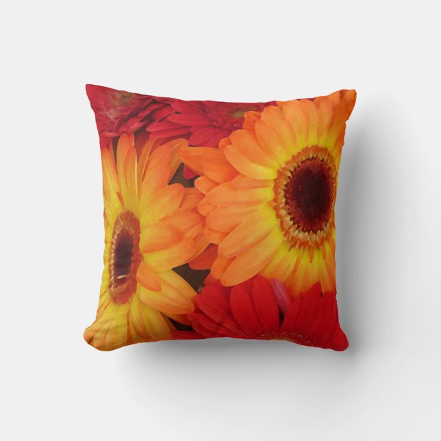 Orange and Red Gerber Daisies Cushion (Front)