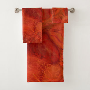 orange and red Marble abstract Bath Towel Set