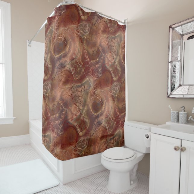 orange and red Marble abstract Shower Curtain (In Situ)