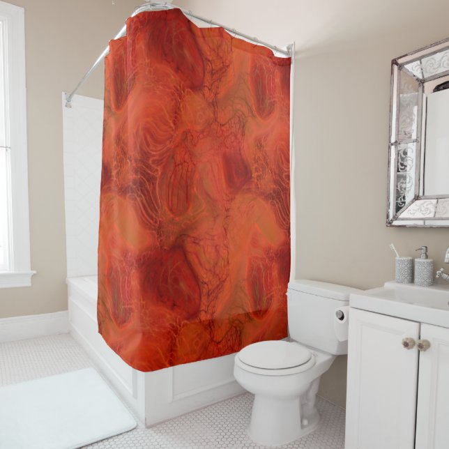 orange and red Marble abstract Shower Curtain (In Situ)