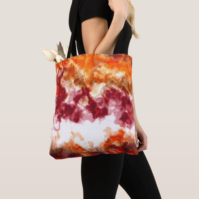 Orange and Red Marble Tote Bag (Close Up)