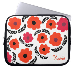 Orange and Red Modern Floral Personalised Laptop Sleeve