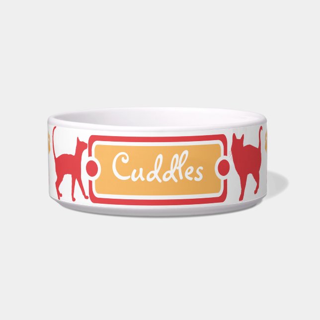Orange and Red Paw Print Kitty Cat Pet Bowl (Front)