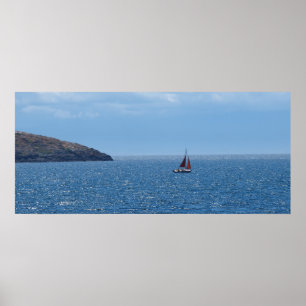 Orange and Red Sail Boat Print