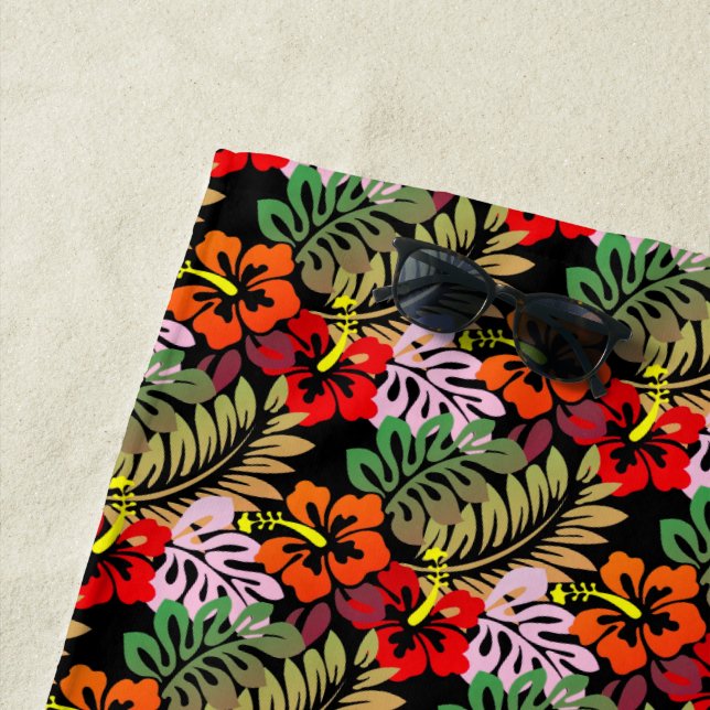 Orange and Red Tropical Hibiscus Flower  Beach Towel (In Situ)