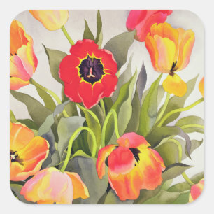 Orange and Red Tulips Square Sticker