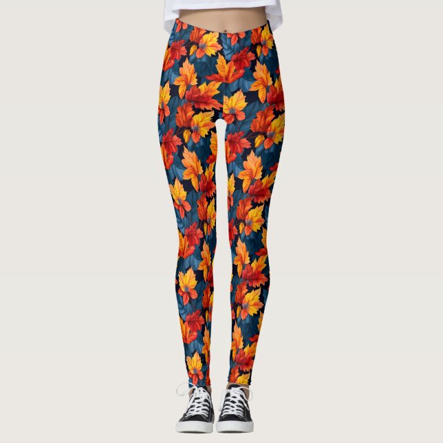 Orange and Russet Autumn Leaves Leggings (Front)